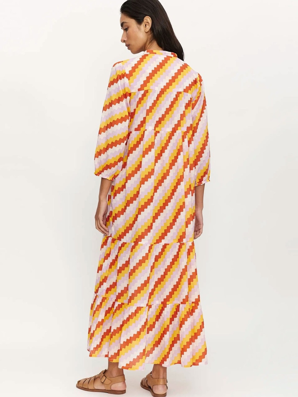 Compañía Fantástica Cotton V-Neck Tiered Maxi Dress Zigzag Print S NWT